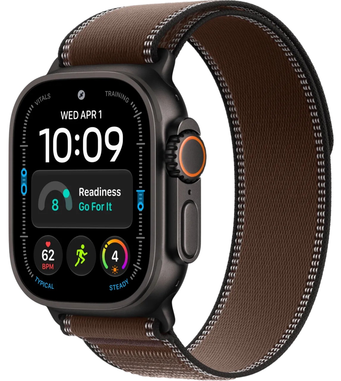 Apple Watch Ultra 4 Black Titanium Case with Dark Umber Trail Loop S/M