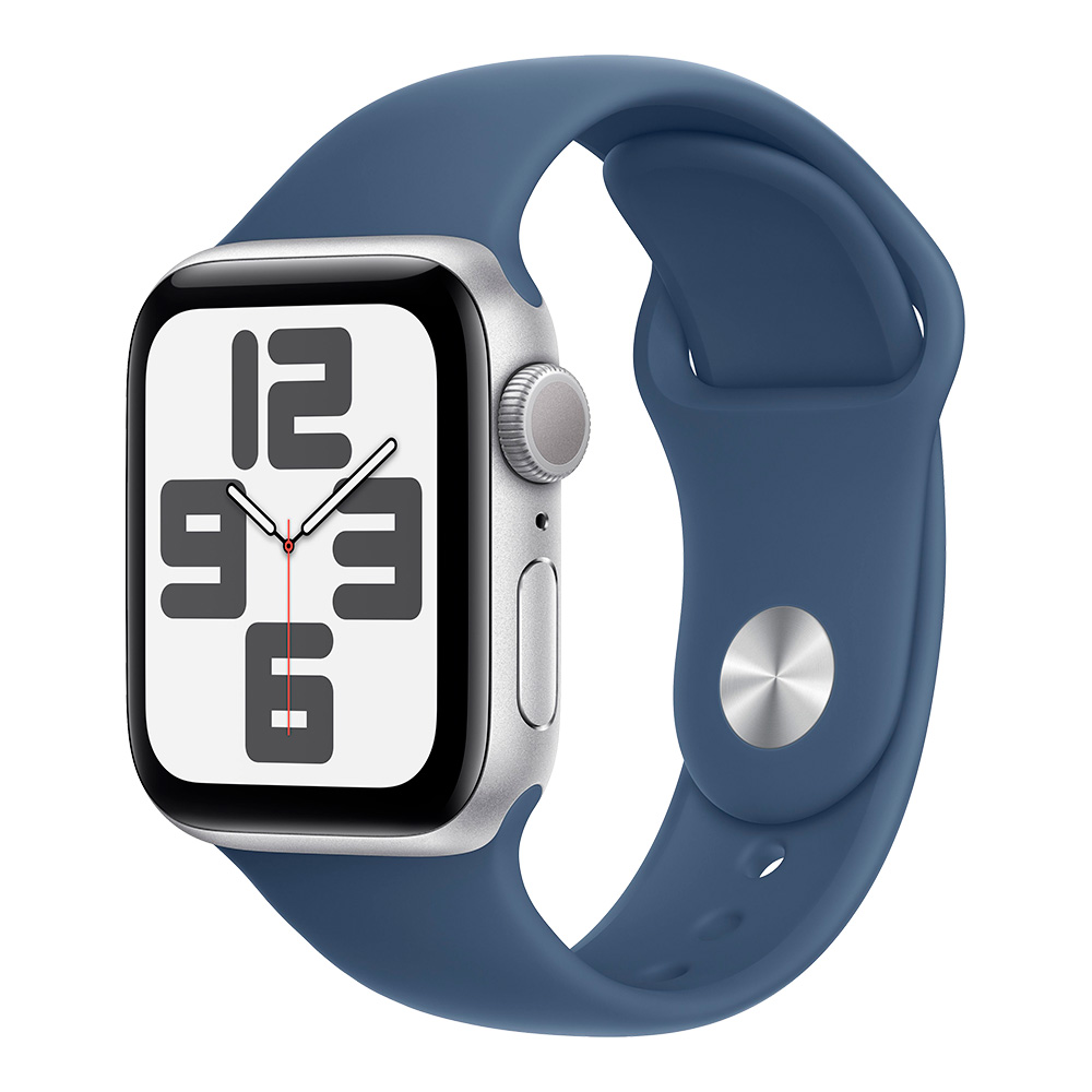 Apple Watch SE 2024 GPS 40mm Silver Aluminum Case with Denim Sport Band S/M