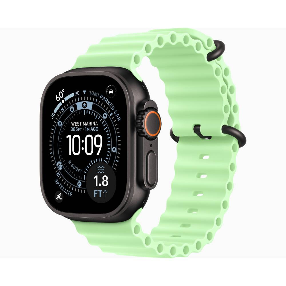 Apple Watch Ultra 3 Black Titanium Case with Ocean Band Neon Green