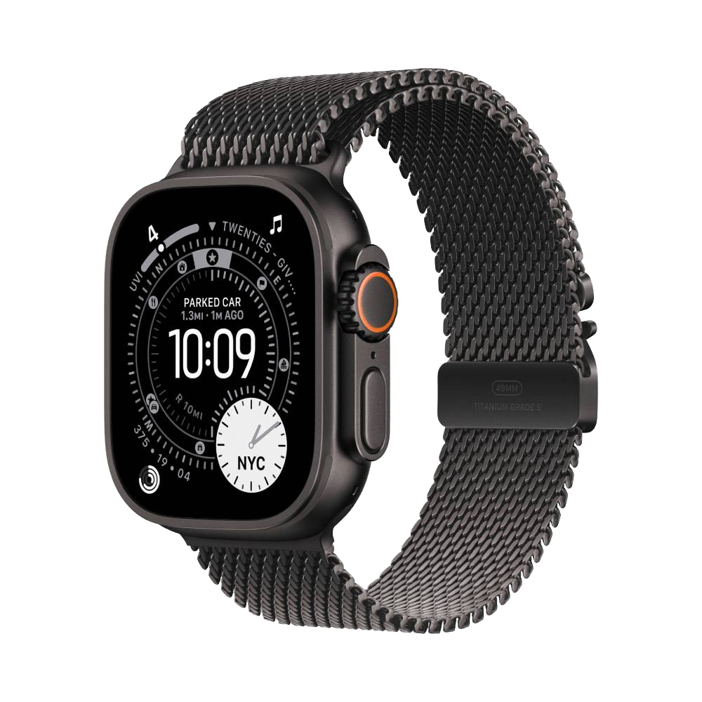 Apple Watch Ultra 3 Black Titanium Case with Titanium Milanese Loop Black L