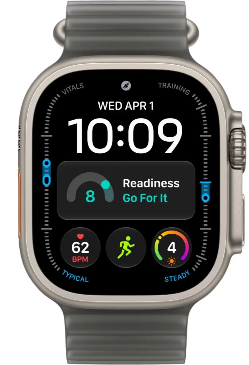 Apple Watch Ultra 4 Natural Titanium Case with Translucent Black Ocean Band