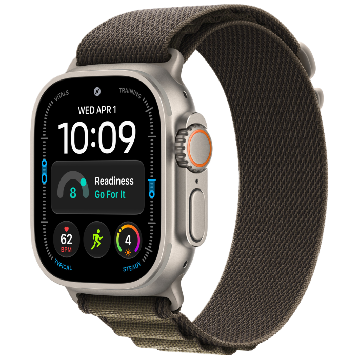 Apple Watch Ultra 4 Natural Titanium Case with Dark Olive Alpine Loop S