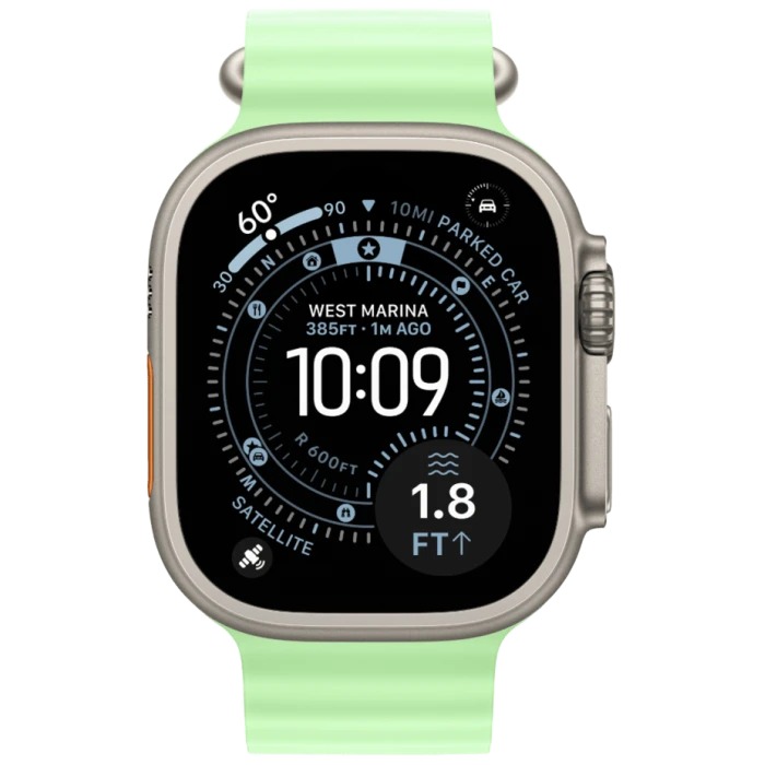Apple Watch Ultra 3 Natural Titanium Case with Ocean Band Neon Green