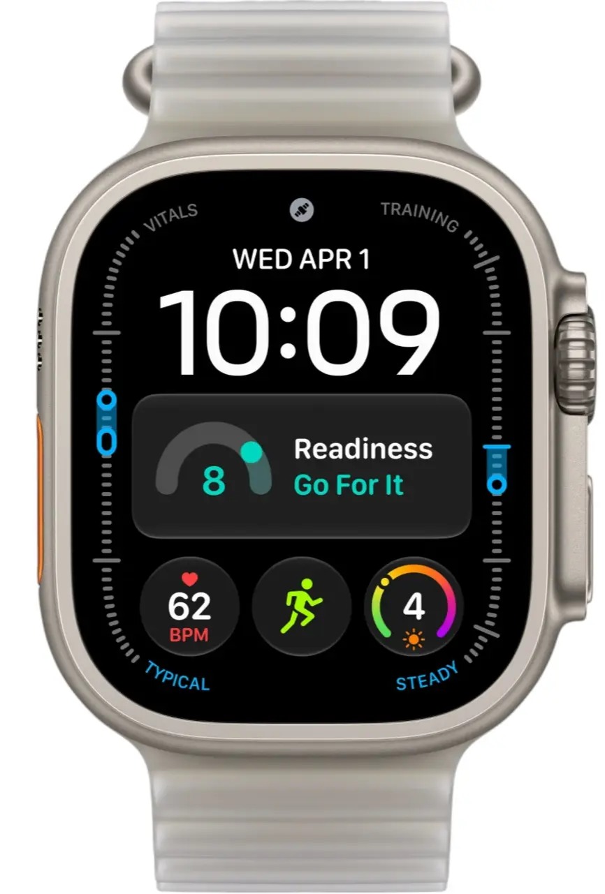 Apple Watch Ultra 4 Natural Titanium Case with Translucent Gray Ocean Band