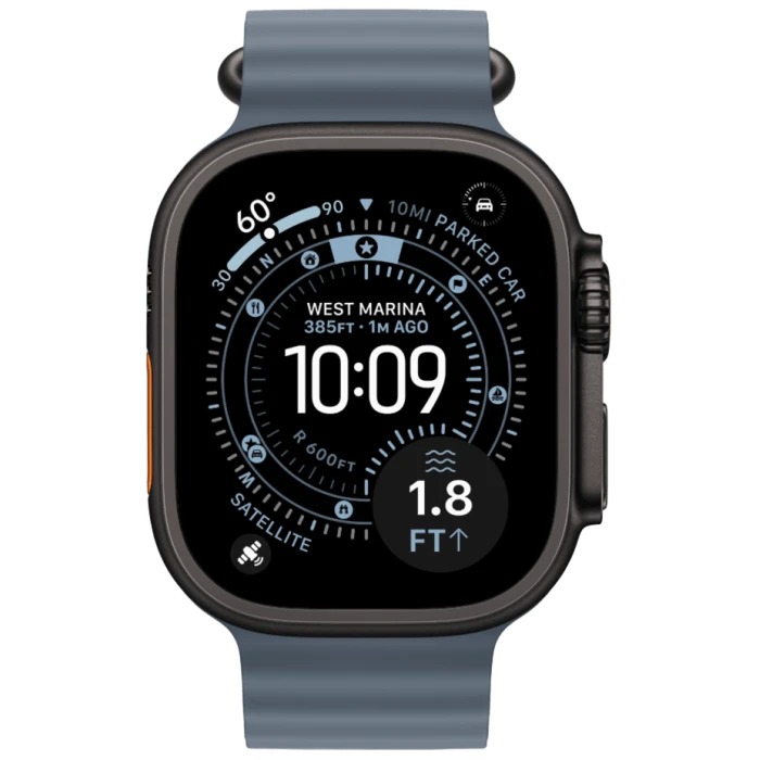 Apple Watch Ultra 3 Black Titanium Case with Ocean Band Anchor Blue