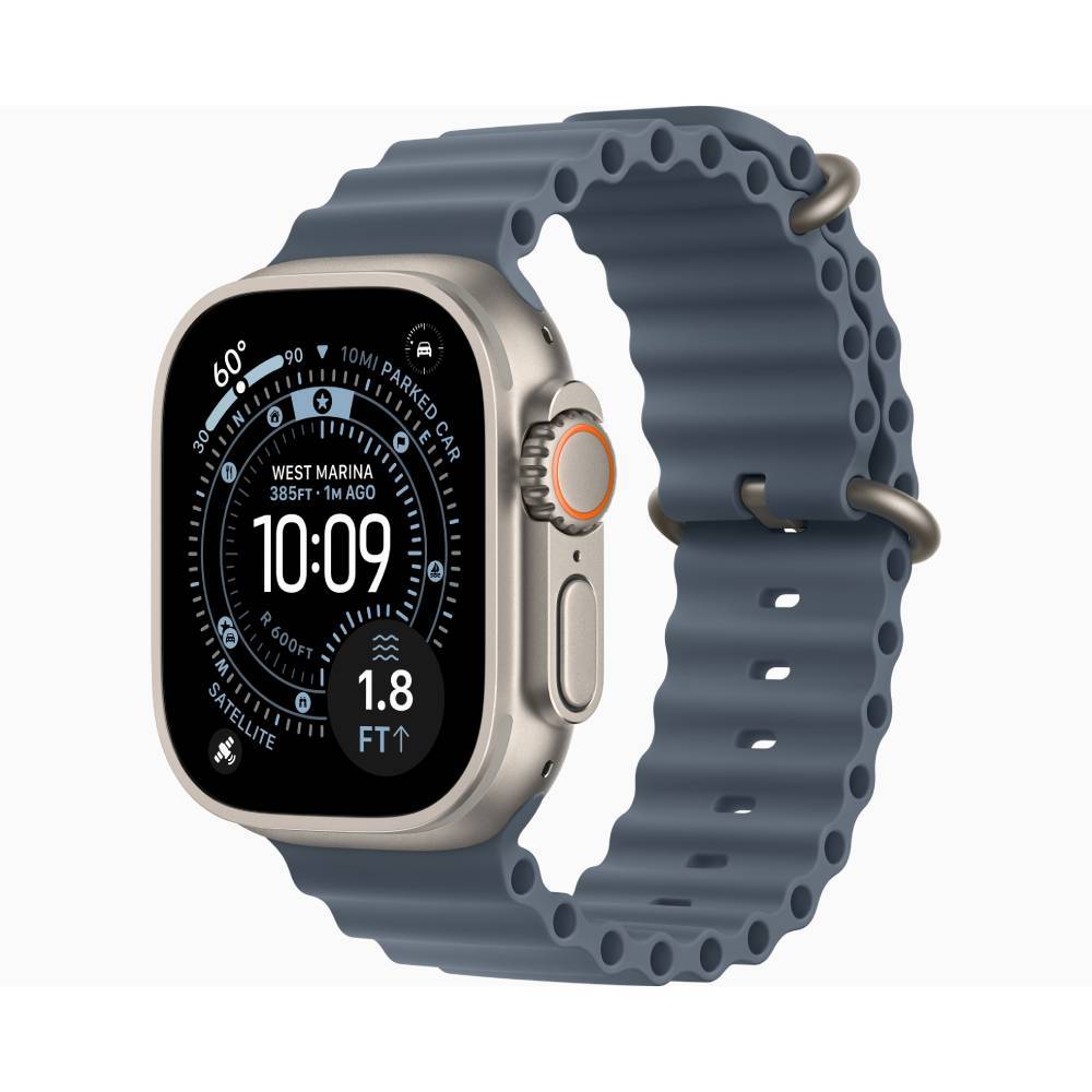 Apple Watch Ultra 3 Natural Titanium Case with Ocean Band Anchor Blue