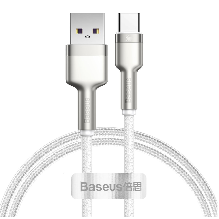 Кабель Baseus Metal USB-A - USB-C 66W 1m Белый