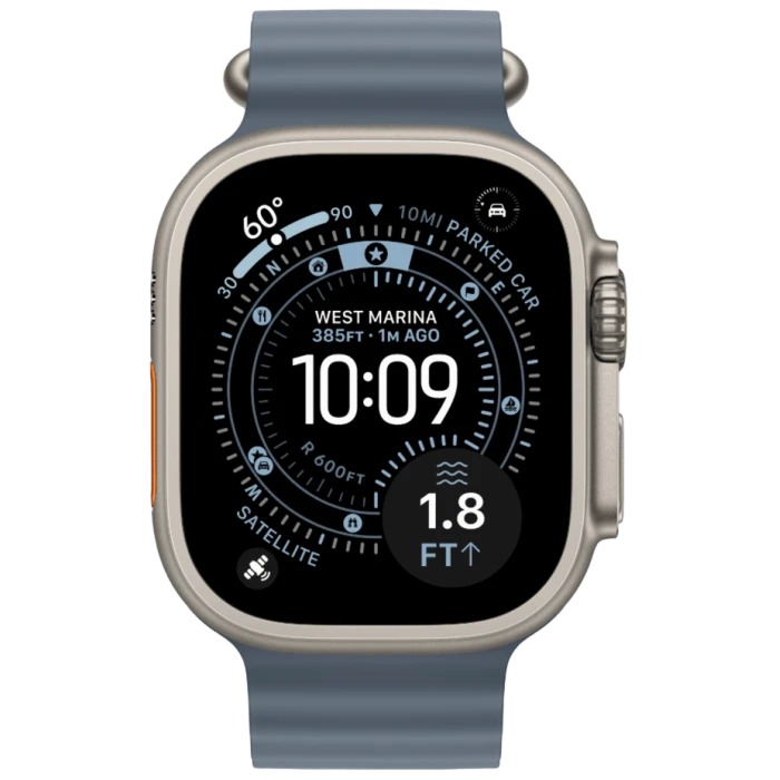 Apple Watch Ultra 3 Natural Titanium Case with Ocean Band Anchor Blue