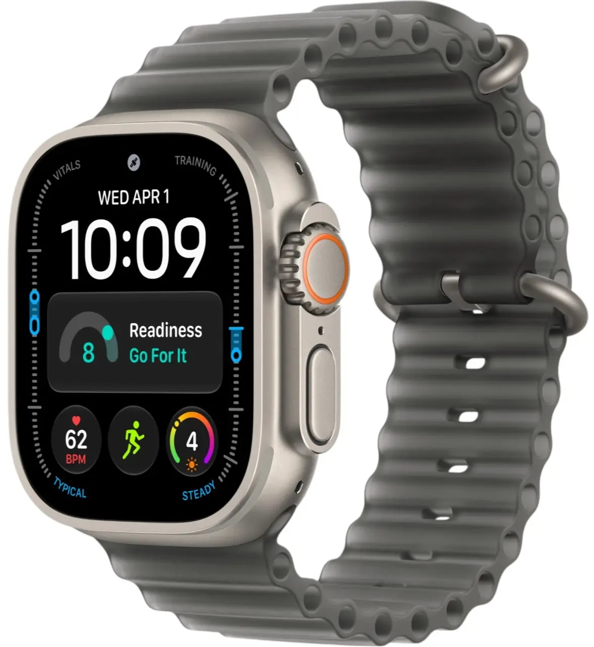 Apple Watch Ultra 4 Natural Titanium Case with Translucent Black Ocean Band
