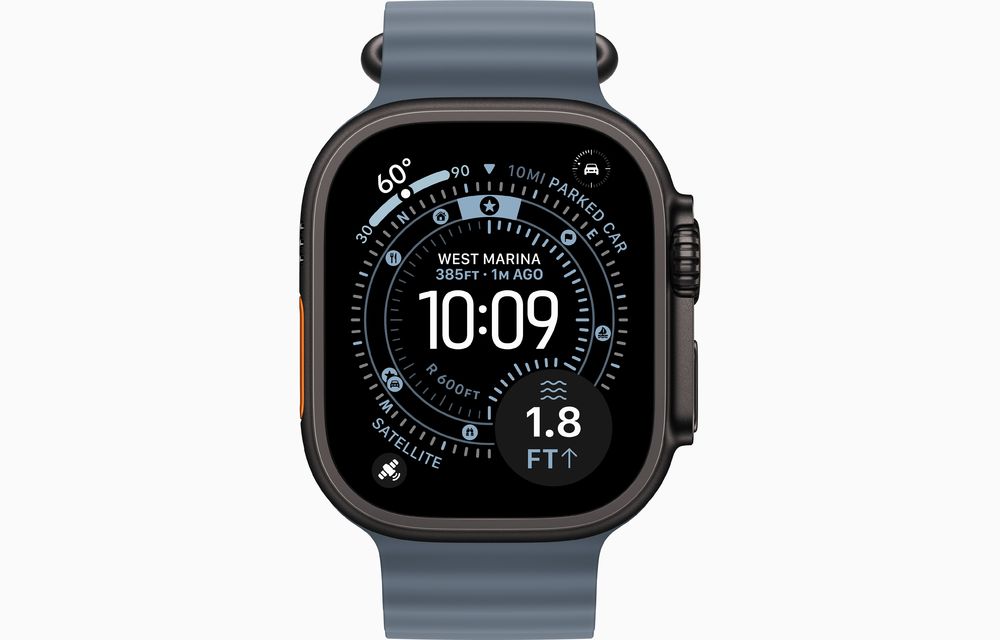 Apple Watch Ultra 3 Black Titanium Case with Ocean Band Anchor Blue
