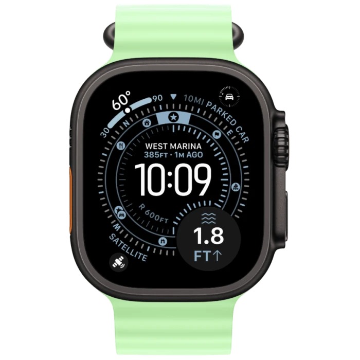 Apple Watch Ultra 3 Black Titanium Case with Ocean Band Neon Green