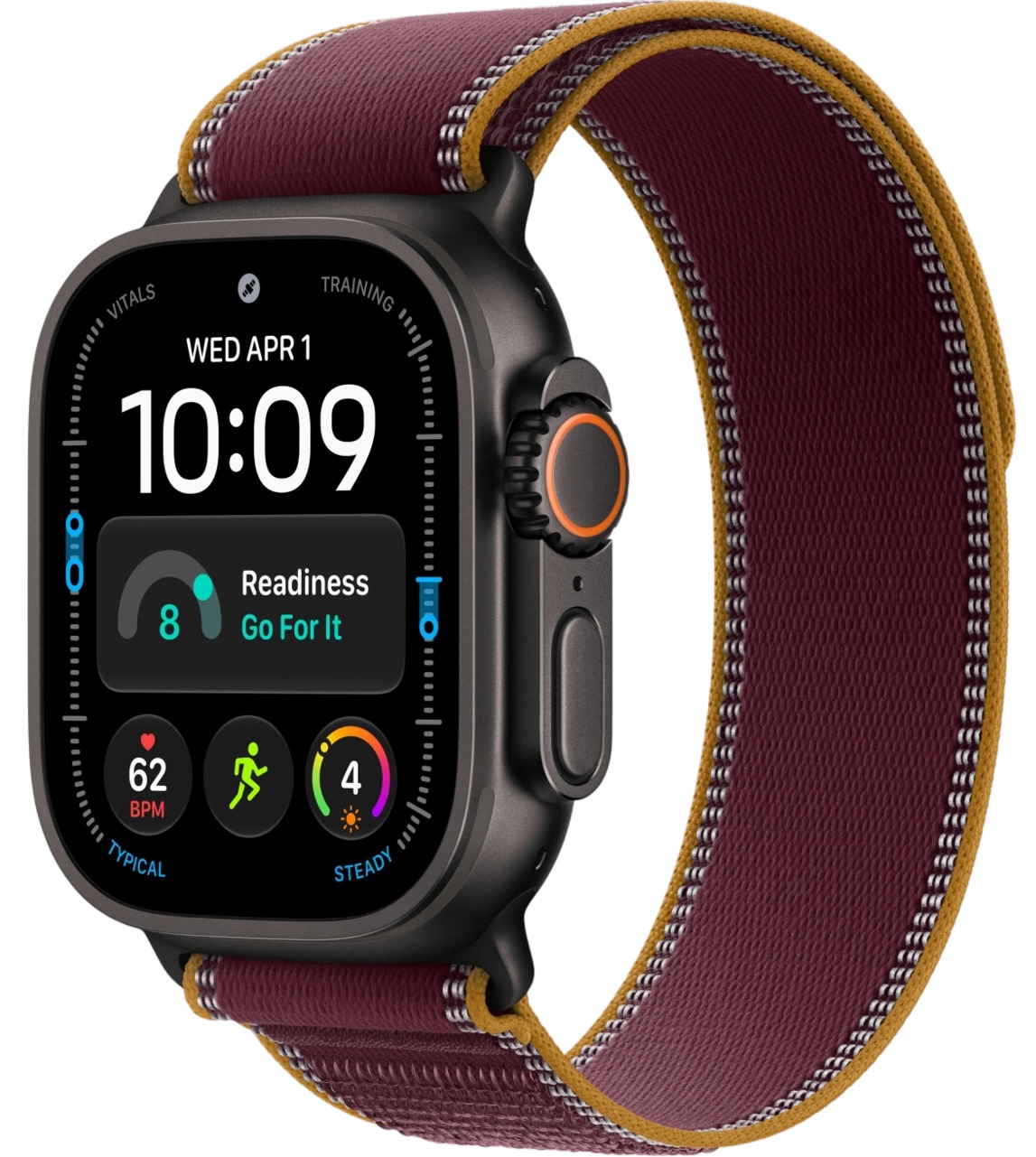 Apple Watch Ultra 4 Black Titanium Case with Burgundy Trail Loop S/M