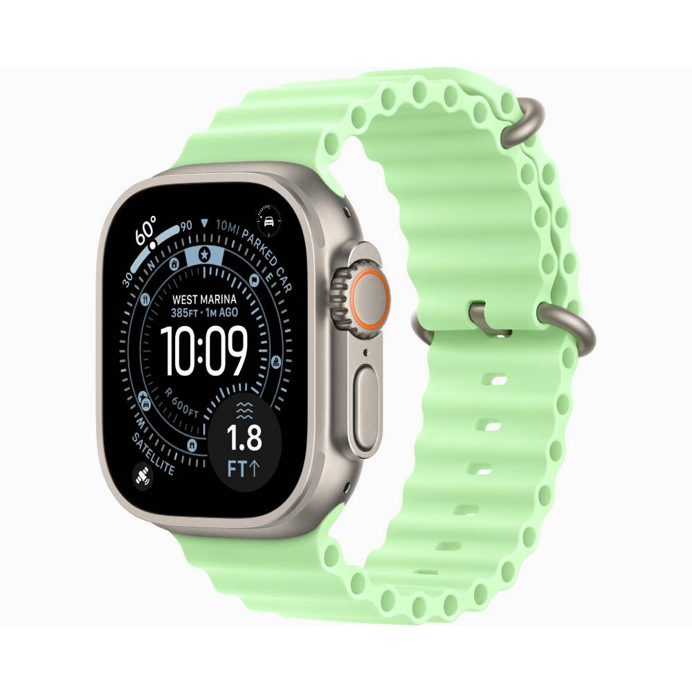 Apple Watch Ultra 3 Natural Titanium Case with Ocean Band Neon Green