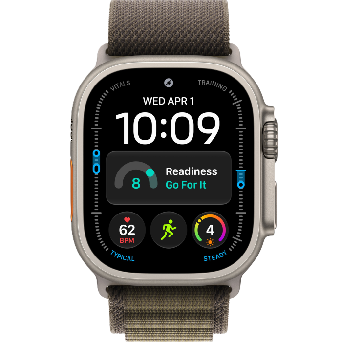 Apple Watch Ultra 4 Natural Titanium Case with Dark Olive Alpine Loop S