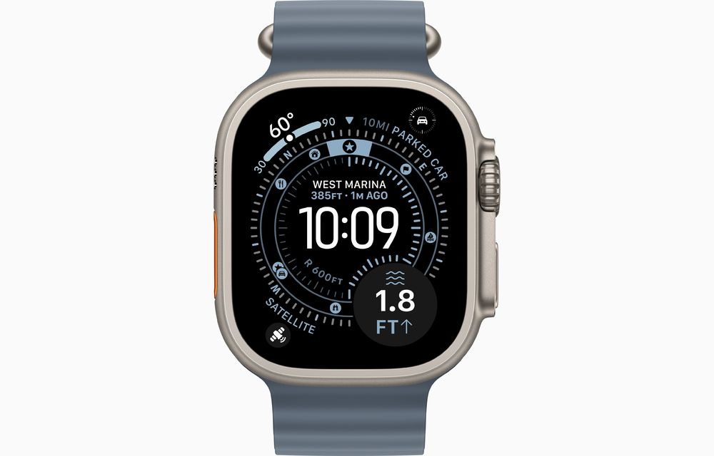 Apple Watch Ultra 3 Natural Titanium Case with Ocean Band Anchor Blue