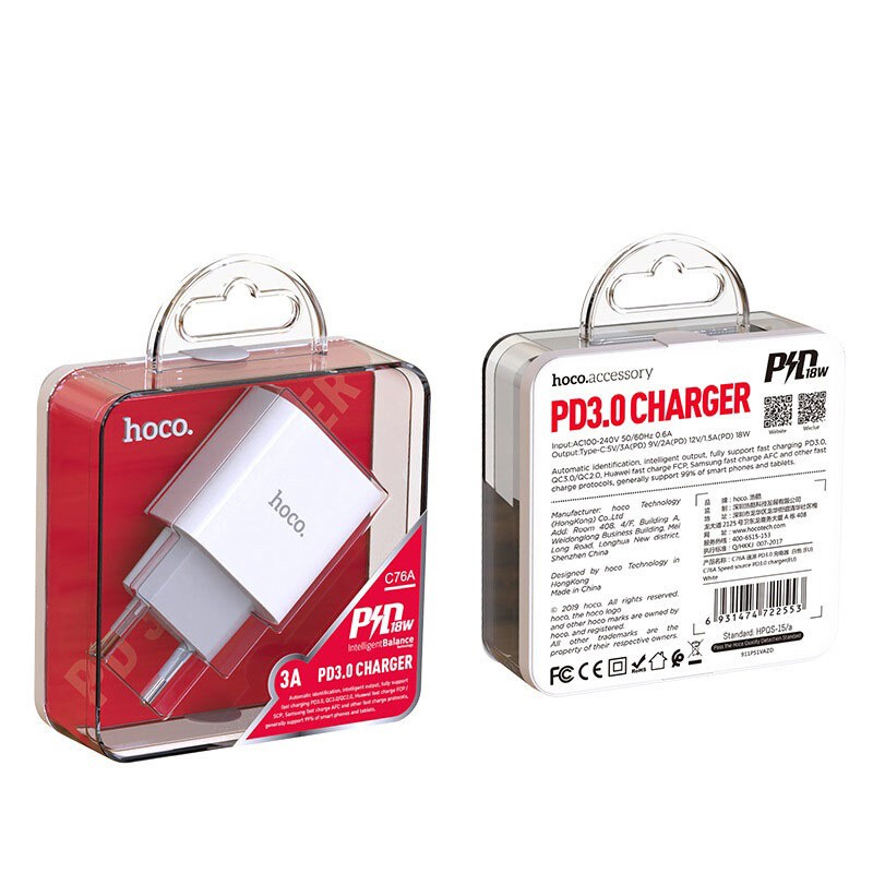 СЗУ Hoco C76A PD+Quick Charge 3.0 Type-C 3A, 20w