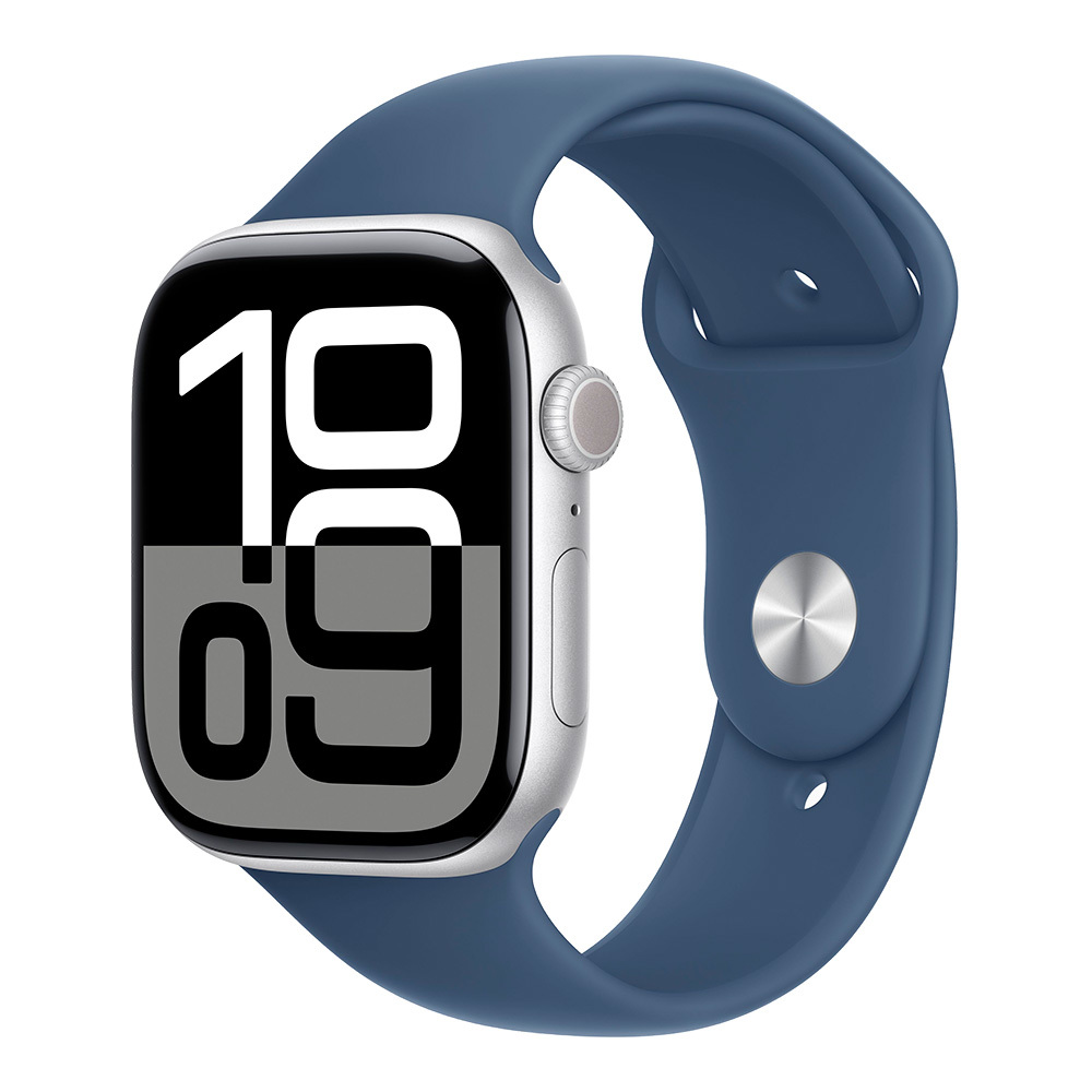 Apple Watch Series 10 GPS 46mm Silver Aluminum Case with Denim Sport Band M/L