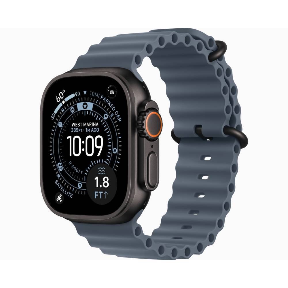 Apple Watch Ultra 3 Black Titanium Case with Ocean Band Anchor Blue