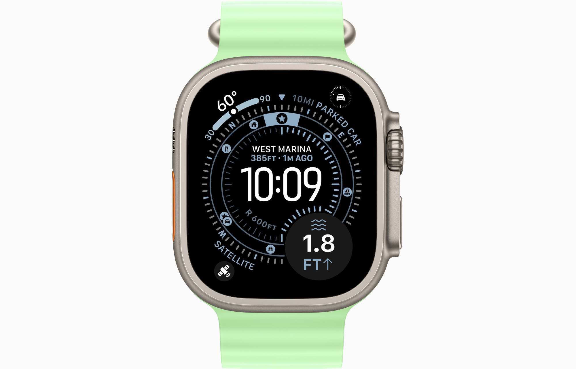 Apple Watch Ultra 3 Natural Titanium Case with Ocean Band Neon Green